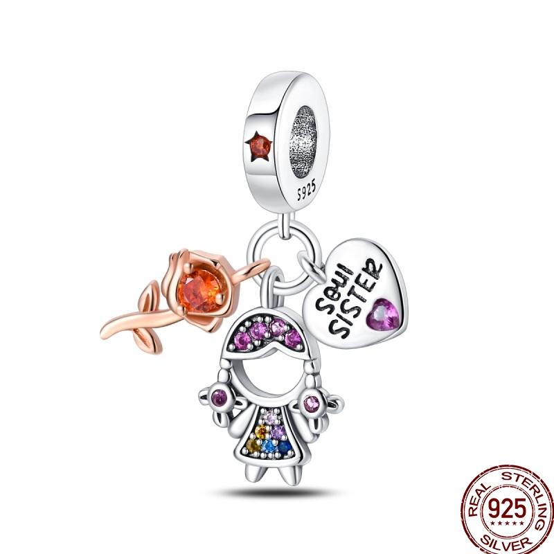 100% Copper Sister Friend Charm Love Heart Blessing Series Suitable For 3Mm'S Bracelet Ladies Fine Jewelry Gift