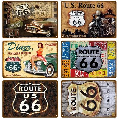 Placa Metálica Decorativa Retro Casa Ruta 66 Posters En La Pared Señal De Lata Póster Vintage Decoración Arte De Pared Decoración De Habitación