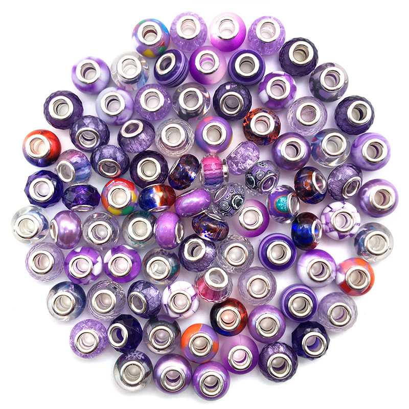 10pcs Colorful Antique Silver Rhinestone Spacer Beads Large-Hole Crystal Glass European-Style Beads for DIY Snake Chain Jewelry