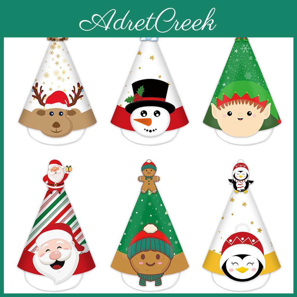 Christmas Santa Festive Claus Reindeer Paper Triangle Hat Set Party Props Photo