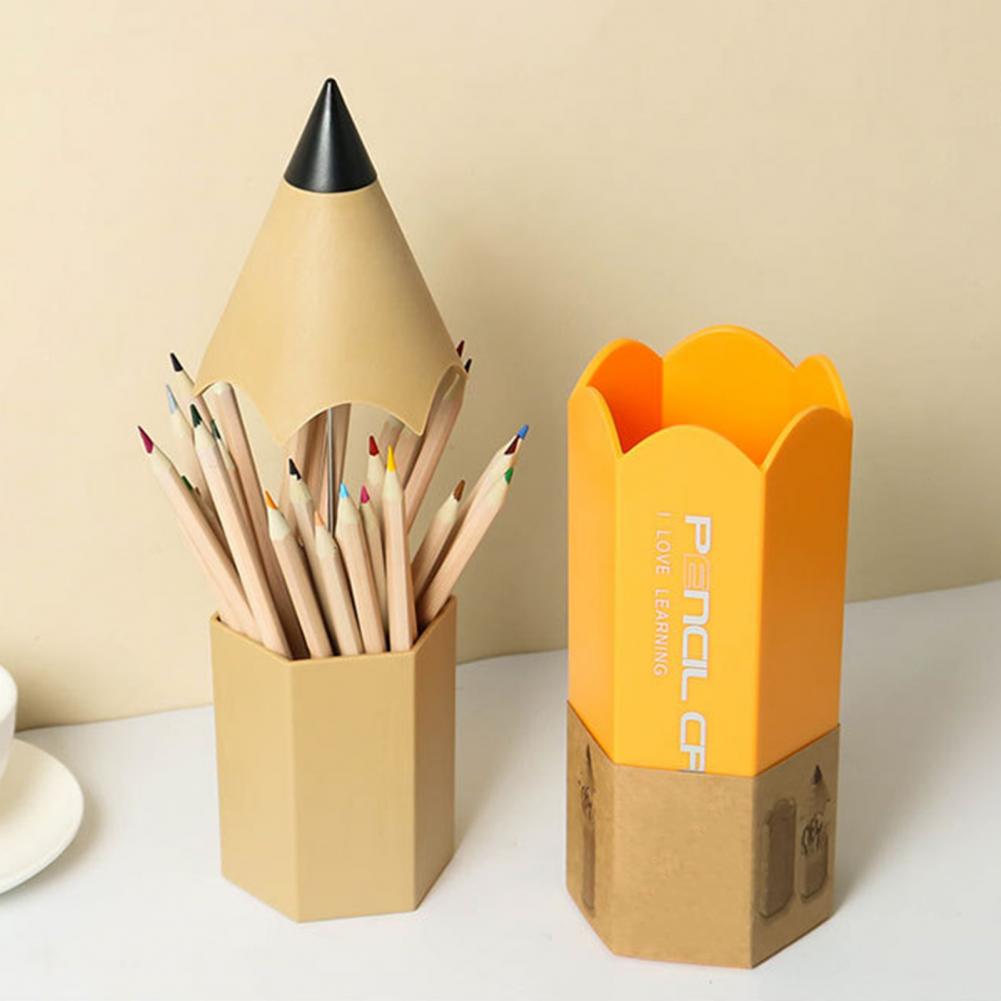 Pencil Shaped Storage Box Student Creative Pen Holder Desktop with Cover Dust-proof Stationery Pen Holder Makeup Brush Holder