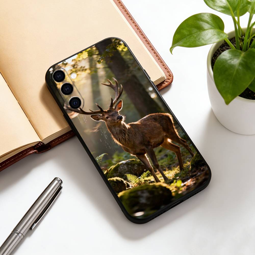 Deer  Phone Case Black Silicone Soft For Samsung Galaxy A73,A72,A71,A70,A53,A52,A51