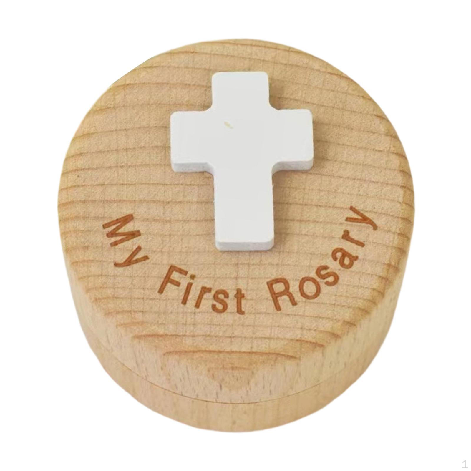 

Keepsake Box Wooden Jewelry 5cm Round Small My First Rosary Case Trinket Container for Ears