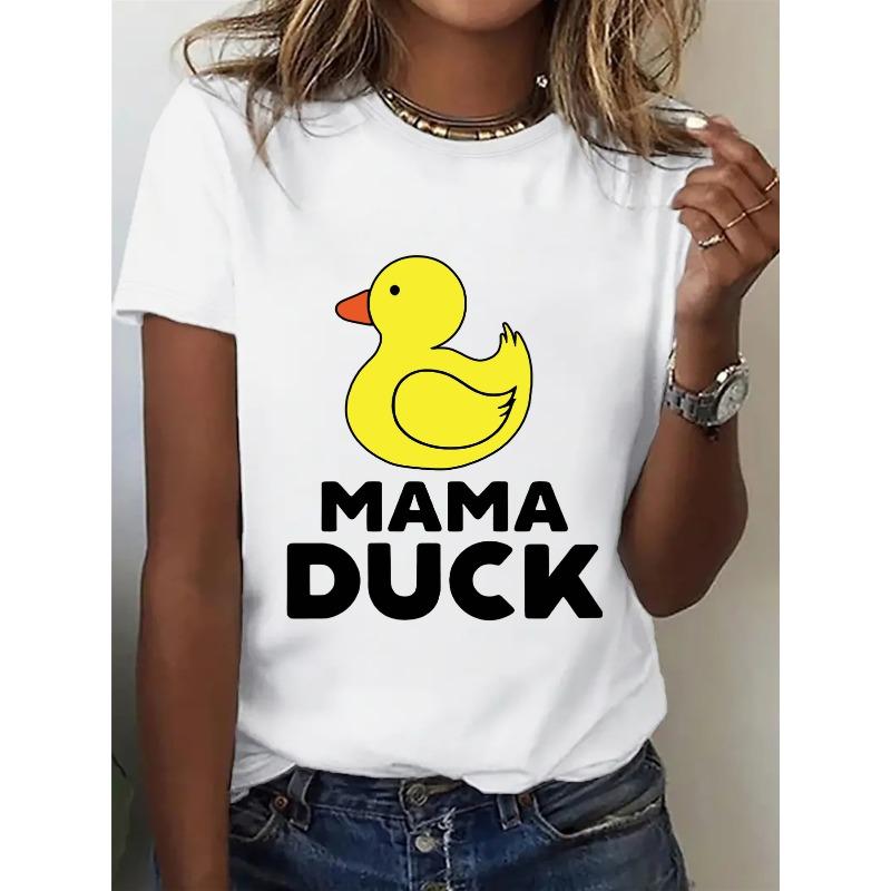 Women MAMA DUCK Print T-Shirt Round Neck Short Sleeve All-Season Casual Sporty Multi-Color S-XXL Top