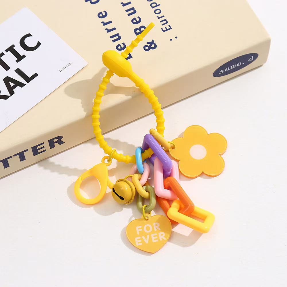 Creative Candy Color Flower Heart Pendant Keychain Cute Small Flower Key Ring Bag Pendant Accessories Purse Accessories