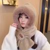 Cute Bear Hat Gloves Three In One Scarf Plush Hat for Women In Winter Riding Easy Outdoor High End Warm Hat