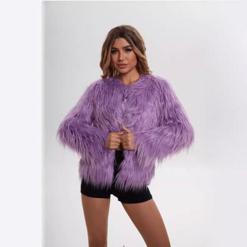 Womens Faux Fur Coat Winter Open Front Oversized Plus Size Long Sleeve Warm Outerwear In Purple White Grey Black Red