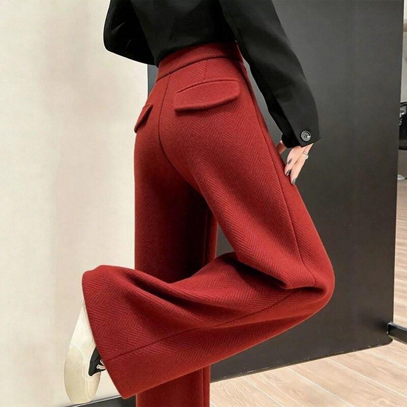 

Women s High Waist Gray Slimming Straight Leg Pants - Plus Size, Autumn/Winter Casual Drape. 2XL [70-80kg] красный