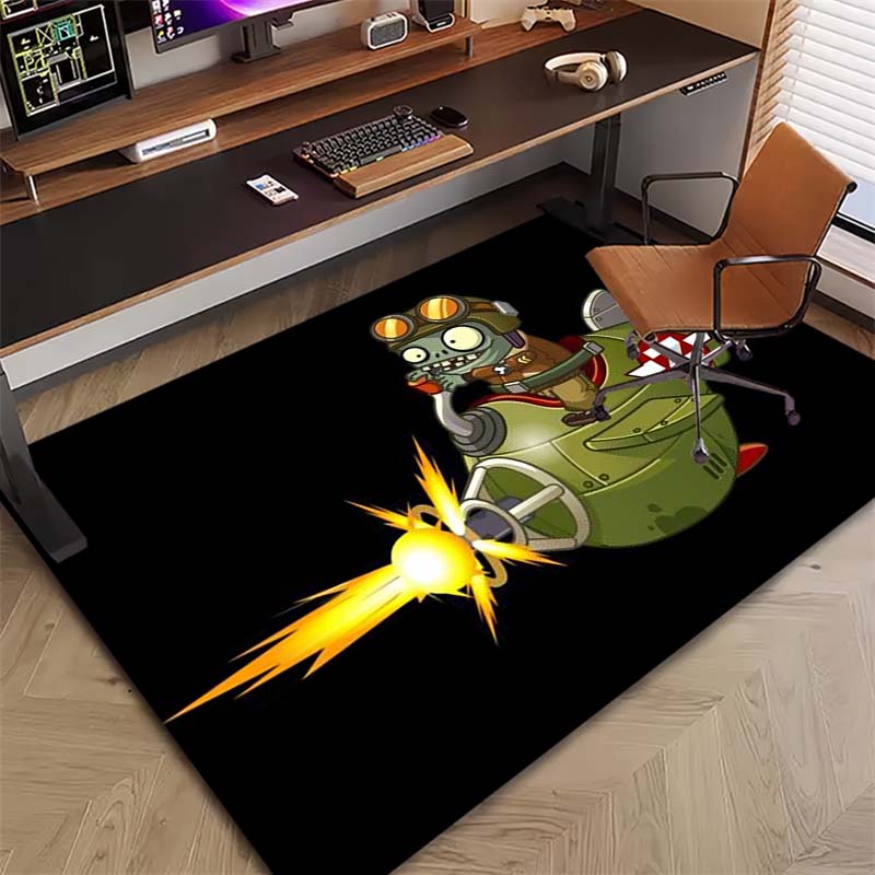 Plants Vs Zombies Pilot Zombie Flugzeug Druck Fußmatte Schwarz Rutschfest Rechteckige Fußmatte Spiel Fan Eingangsbereich Kinderzimmer Heimdekor Teppich