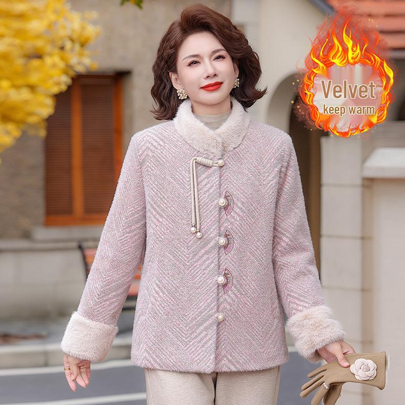 Stylish Short Winter Coat for Middle-Aged & Elderly Women - Imitation Mink Velvet, Plus Velvet Lining