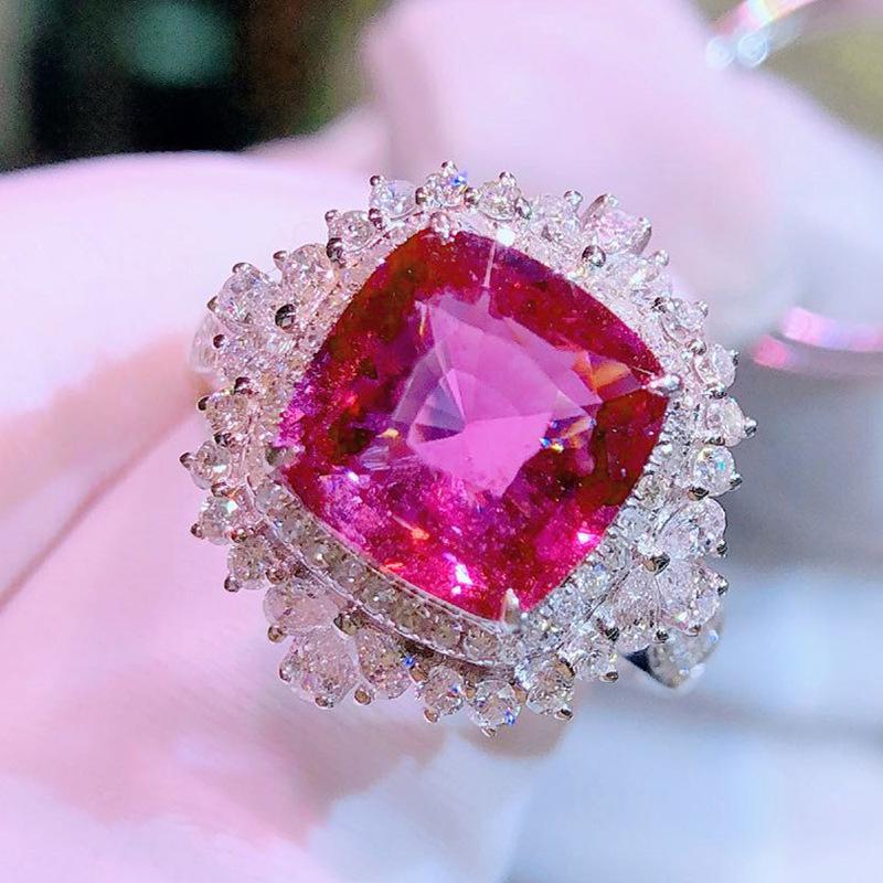Cao Shi Luxury Simulated Ruby Zircon Ring - European & American Anniversary Gemstone Accessory