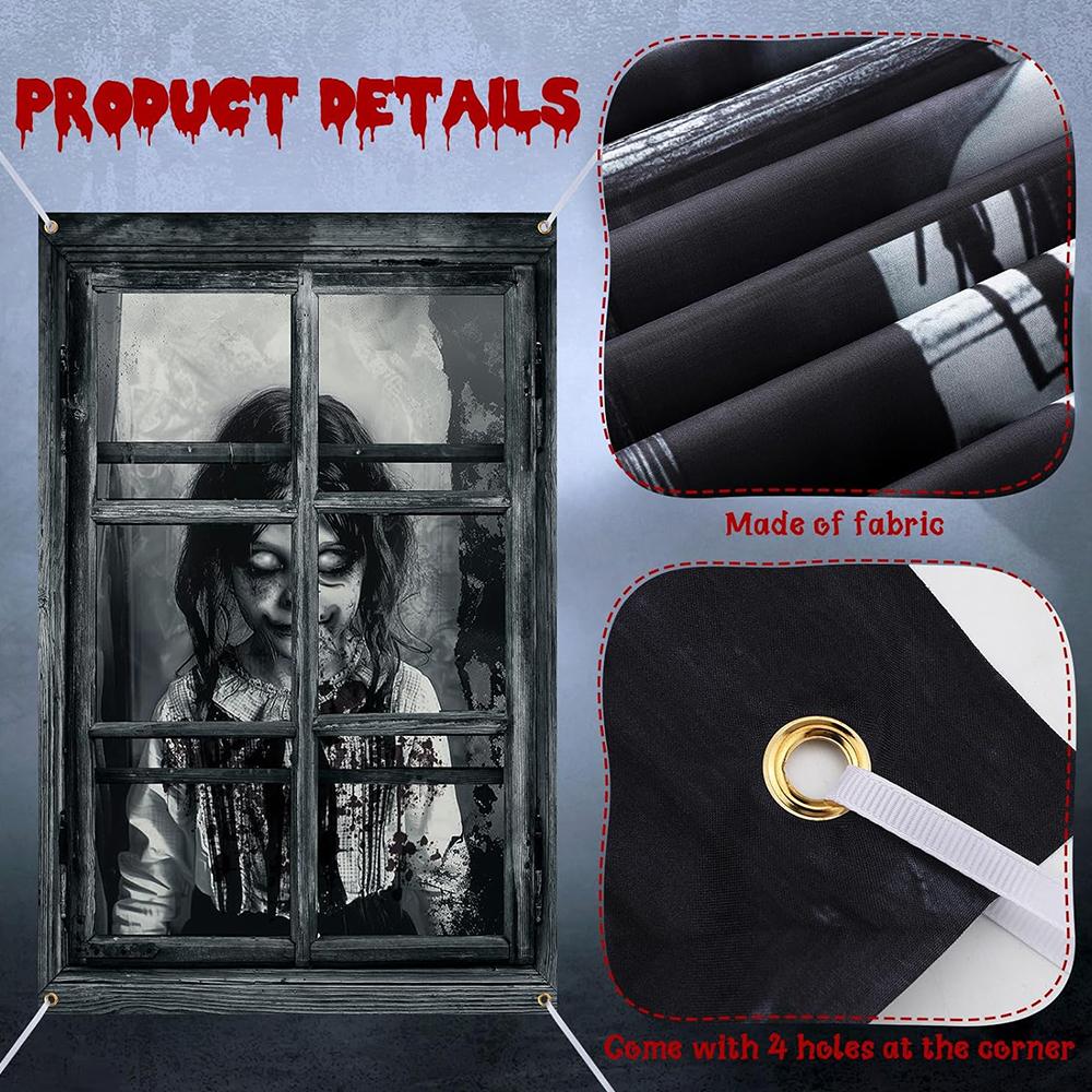 2pcs Scary Halloween Curtain for Indoor Outdoor Party Wall Door Decor