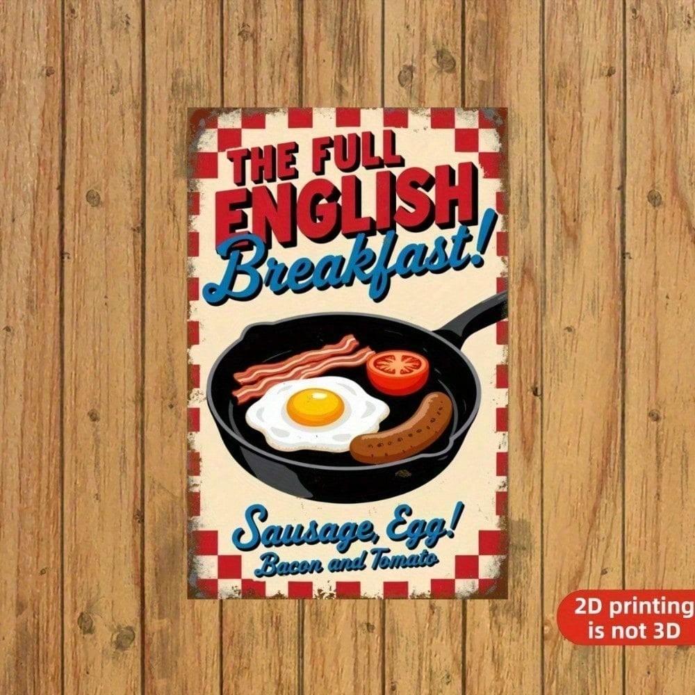 Vintage English Breakfast Tin Sign Retro Sausage Egg Bacon Tomato Kitchen Wall Art Restaurant Home Decor