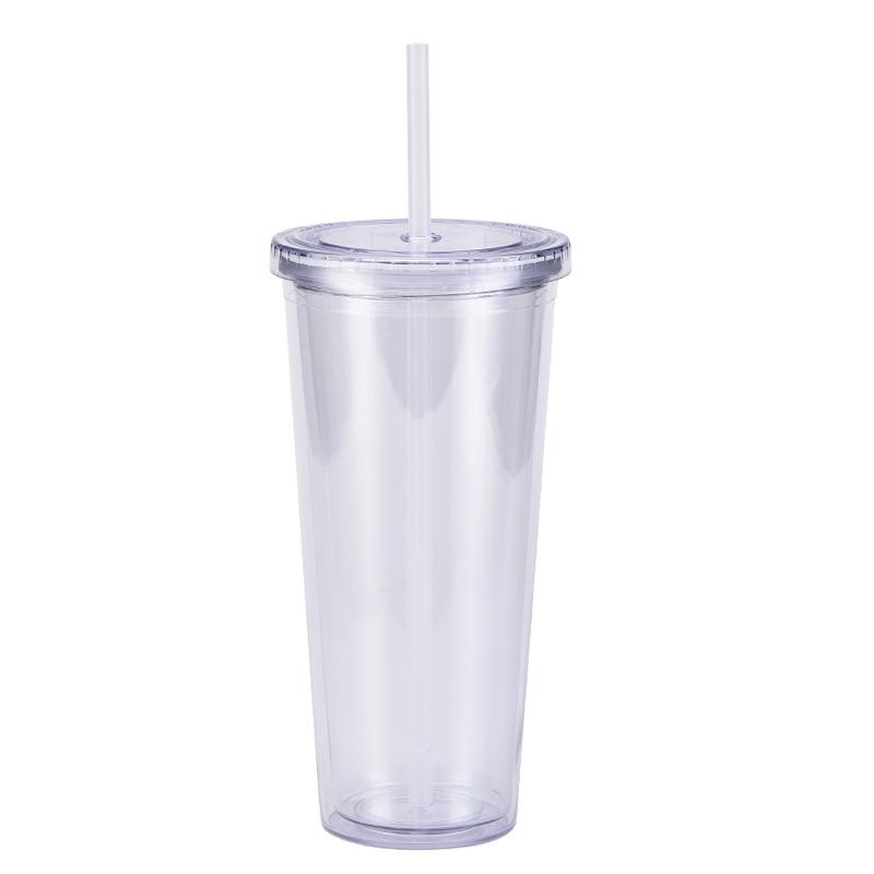 

24Oz Plastic Straw Cup Creative Transparent Cold Drink Cup With Lid Can Be Fixed Printing Color Water Cup 601-700ml
