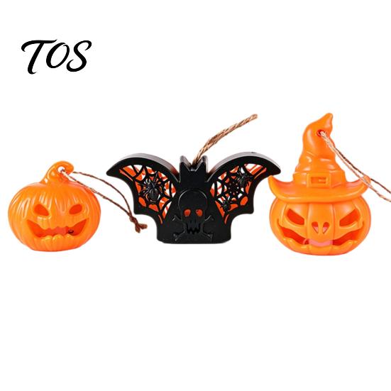 Safe Flameless Candle Lamp Halloween Witch Hat Pumpkin Lamp, Bat Skull Hollow LED Night Light for Party, Spooky Tabletop Decor Haunted House