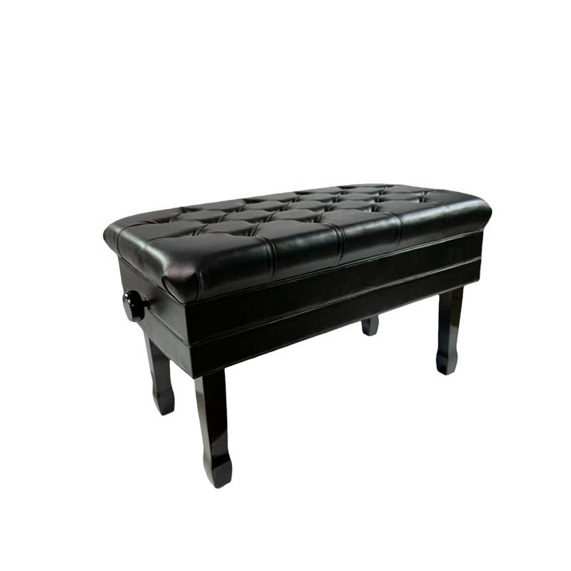 Adjustable Height Solid Wood Piano Stool with Lacquer Finish and Built-in Bookcase.