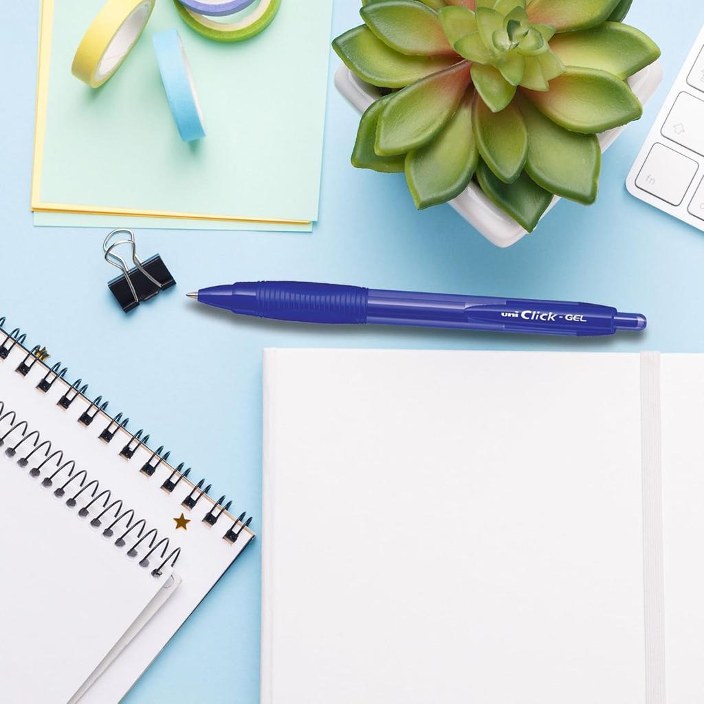 Uni-ball Click Gel XSGR7 0.7mm Gel Pen with Triangular Rubber Grip, Retractable, Blue Ink, Pack of 3 for Office & School