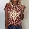 Women's Casual Loose Fit Short Sleeve Top Floral Geometric Print Lightweight Summer Tee Shirt for Everyday Wear