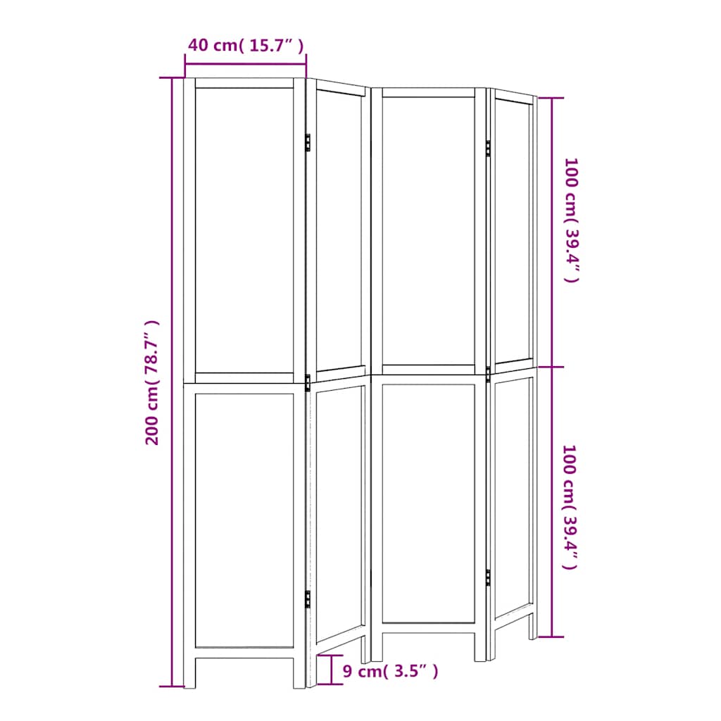4 Piece Room Divider White Solid Paulownia Wood