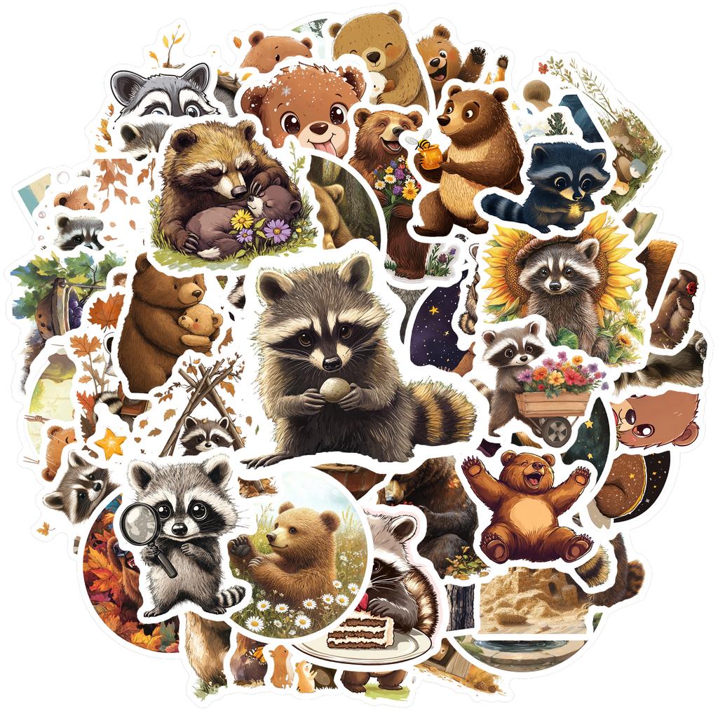 35-200pcs Dorable Raccoon Bear Stickers Cute Childrens Stationery Sticker Teacher Reward Aesthetic Decal Diy Luggage Laptop