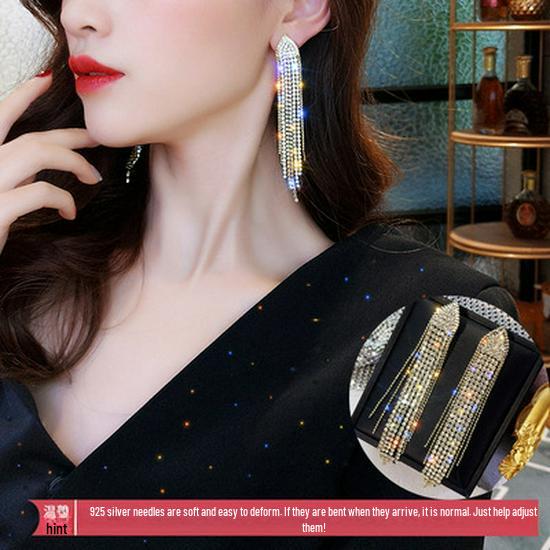 Korean Style Slim-Face Diamond Stud Pearl Tassel Zircon Long Earrings