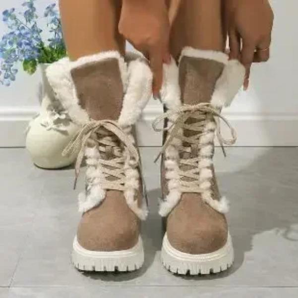 

Men Women Winter Boots LaceUp Thicken Plush Snow Faux Fur Platform Ankle Woman Mid calf Lace Thickened Cotton Shoes 36