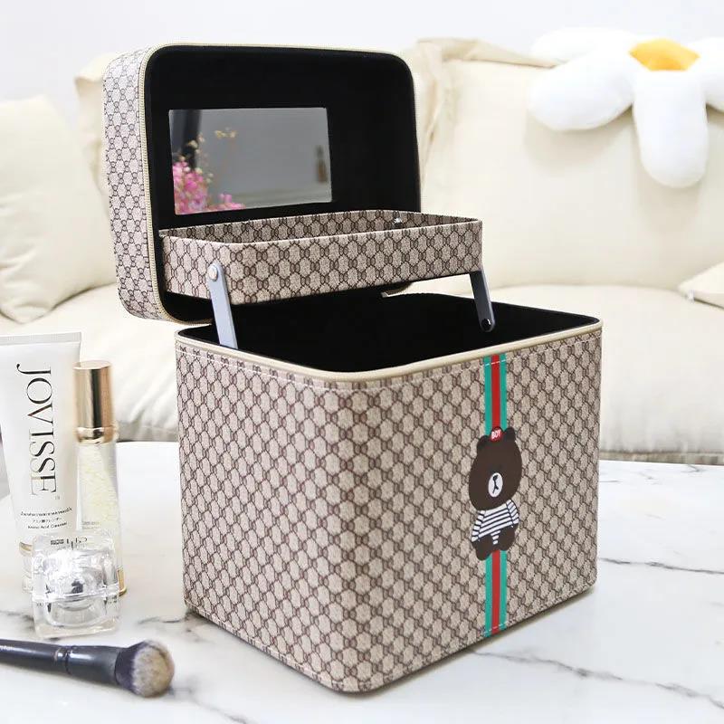 Caixa de cosméticos feminina grande capacidade bolsa de cosméticos portátil tamanho caixa de armazenamento de cosméticos