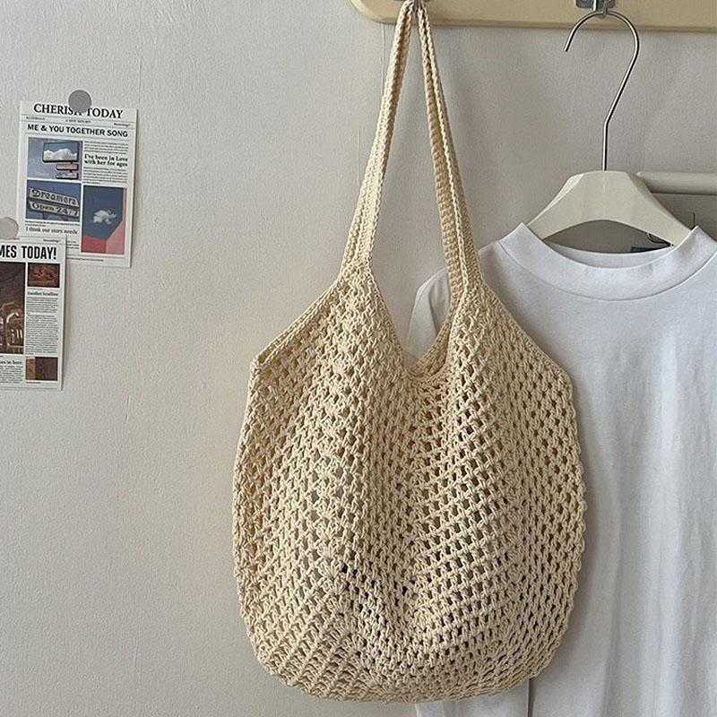 Fashion Women's Hollow Woven Shoulder Bags Large Capacity Knitting Underarm Bag Solid Crochet Tote Handbag Summer Mesh Beach Bag