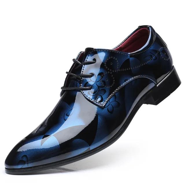 

Men Oxford Shoes Retro Floral Pattern Men Dress Shoes Fashion Lace-Up Flats High Quality Business Men Party Wedding Shoes 37 синій