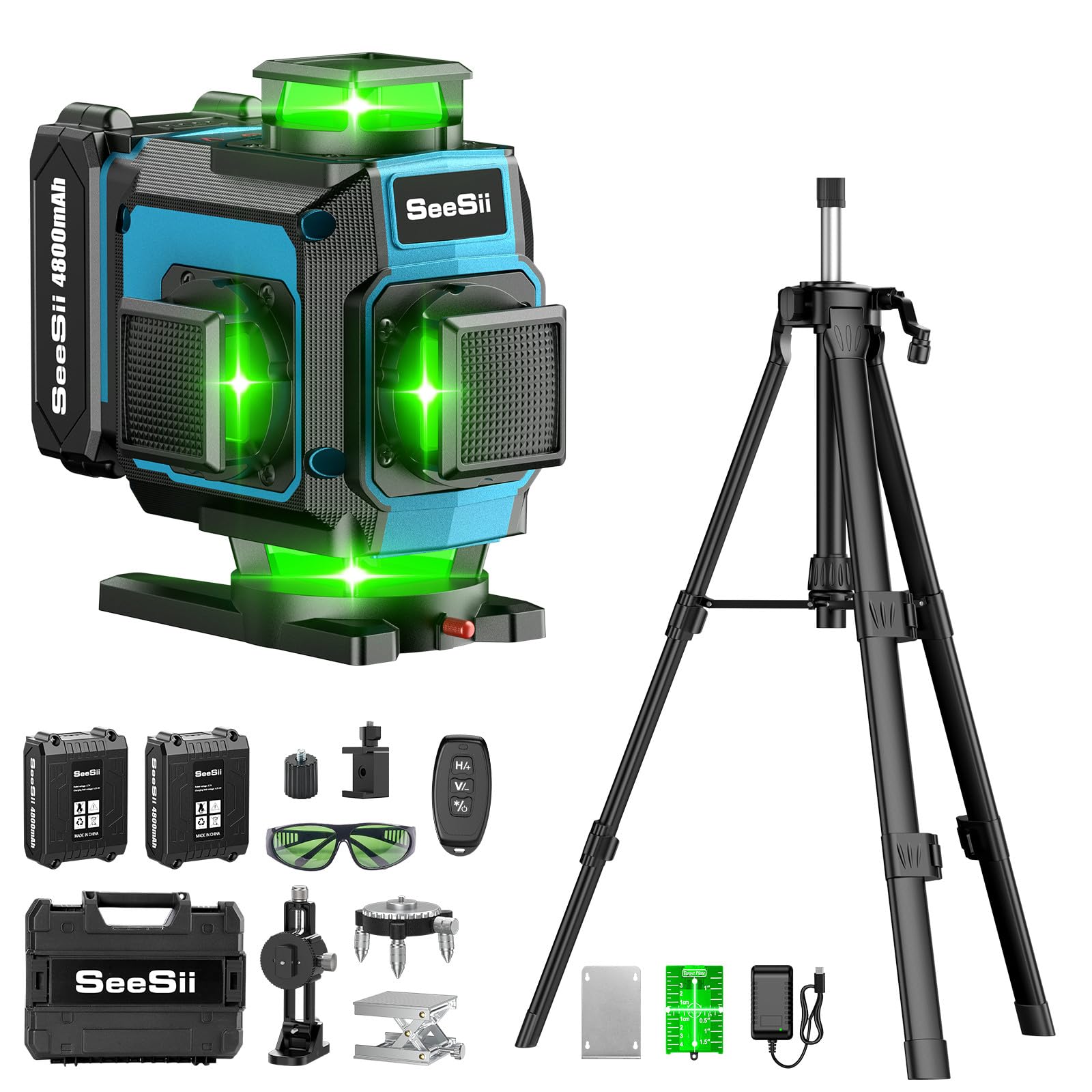 

SEESII Зеленый лазер с мощным ЖК-дисплеем Вращающийся зеленый лазер Автоматический Высокий приемник Легкий Пульт дистанционного управления 2 Больших Ящика для хранения лифтового типа Номер модели