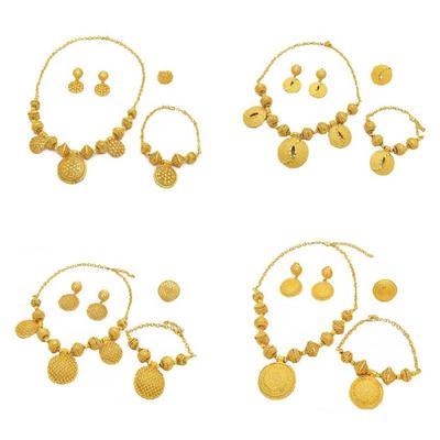 Traditional African Wedding Jewelry Set Sparkling Gold Color Necklace Earrings Set for Bride and Fashion Enthusiasts
