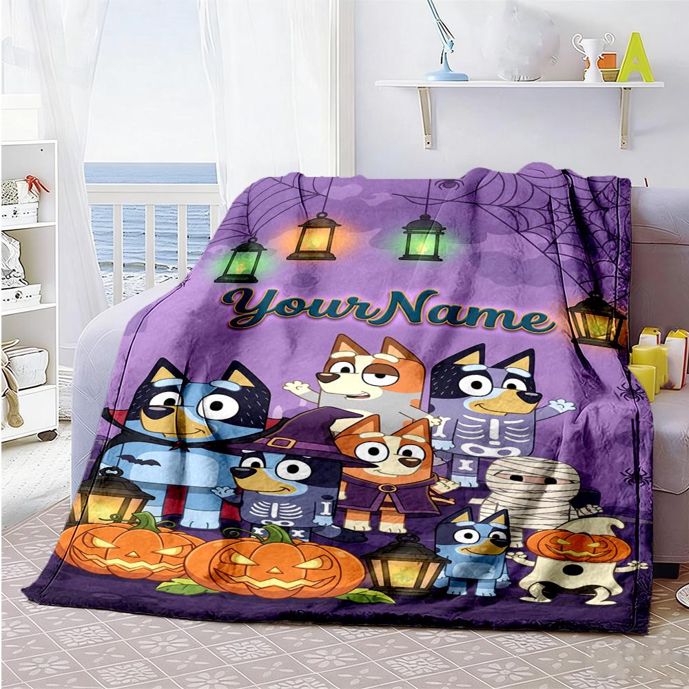 Bluey 90 Personalized Text Blanket Lightweight Personalized Blanket Soft Warm Cozy Throw For Office Chair Office Picnics Chair Ideal for All Seasons