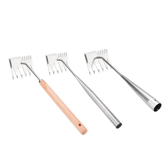 Stainless Steel Weed Remover Tool Six-Tooth Double Head Garden Weeding Tool Manual Weeder with Cutting Blade Serrated Edge for Precision Weeding