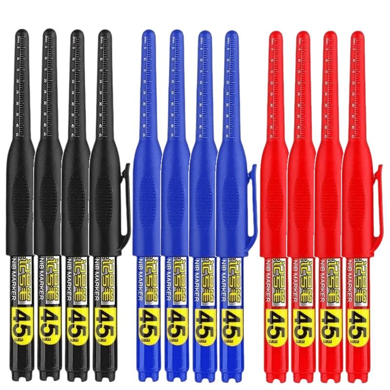 

12PCS Long Head Marker Pens, Special Oil-Based Woodworking Markers for Ceramics, 45MM Long Nib, Black/Blue/Red/White Ink