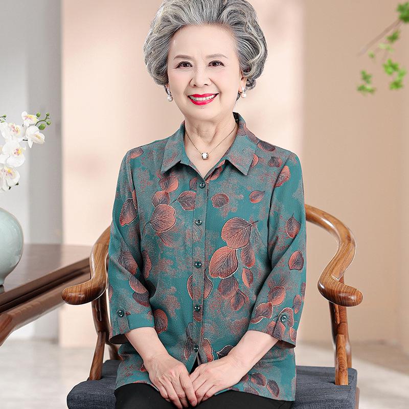 

Elderly Women s Summer Shirt - Vintage Style for 60s & 70s Moms L (recommended 40-50 kg) зелёный