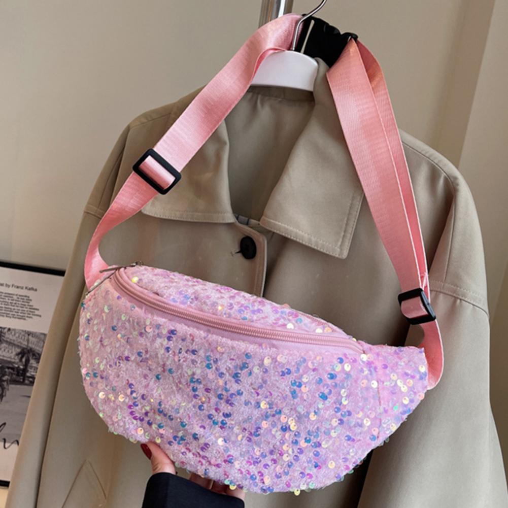 

Women Trendy Crossbody Bag PU Leather Sequin Solid Shoulder Bag Adjustable Strap Bling for Travel Shopping