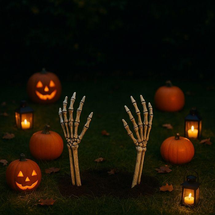 Halloween Garden Decoration - SIROCO - Pair of Skeleton Arms - 38 Cm - Durable Plastic - Reusable