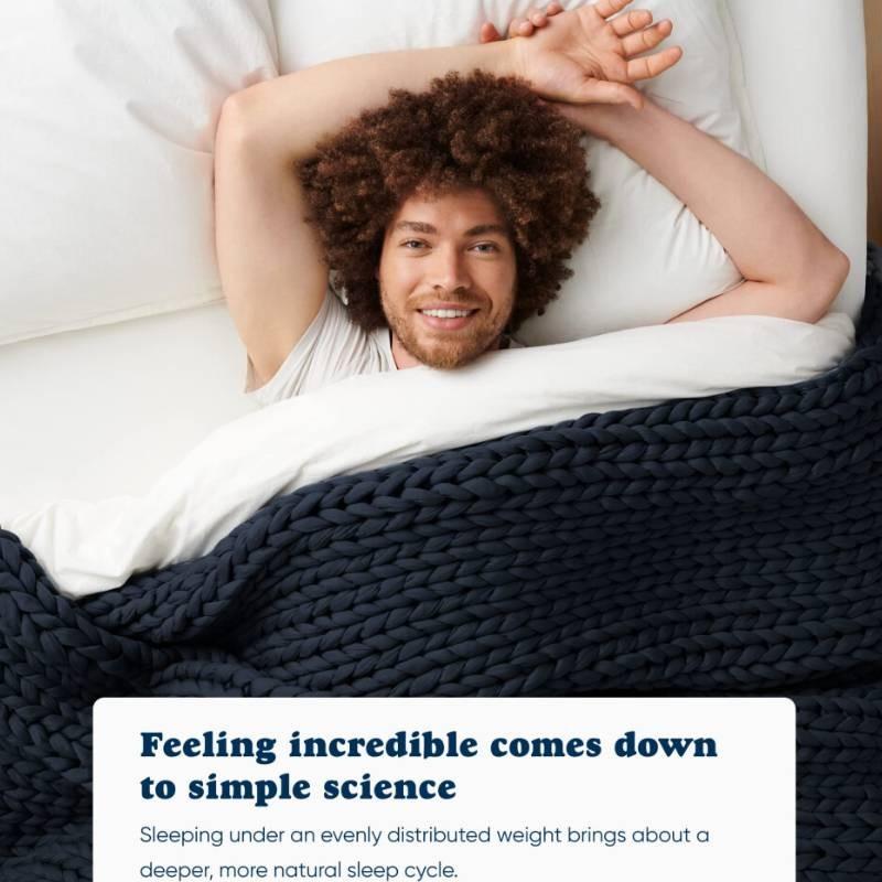 Deep Cozy Blue Handcrafted Blanket With Oversized Knit For Living Room And Bedroom Decor