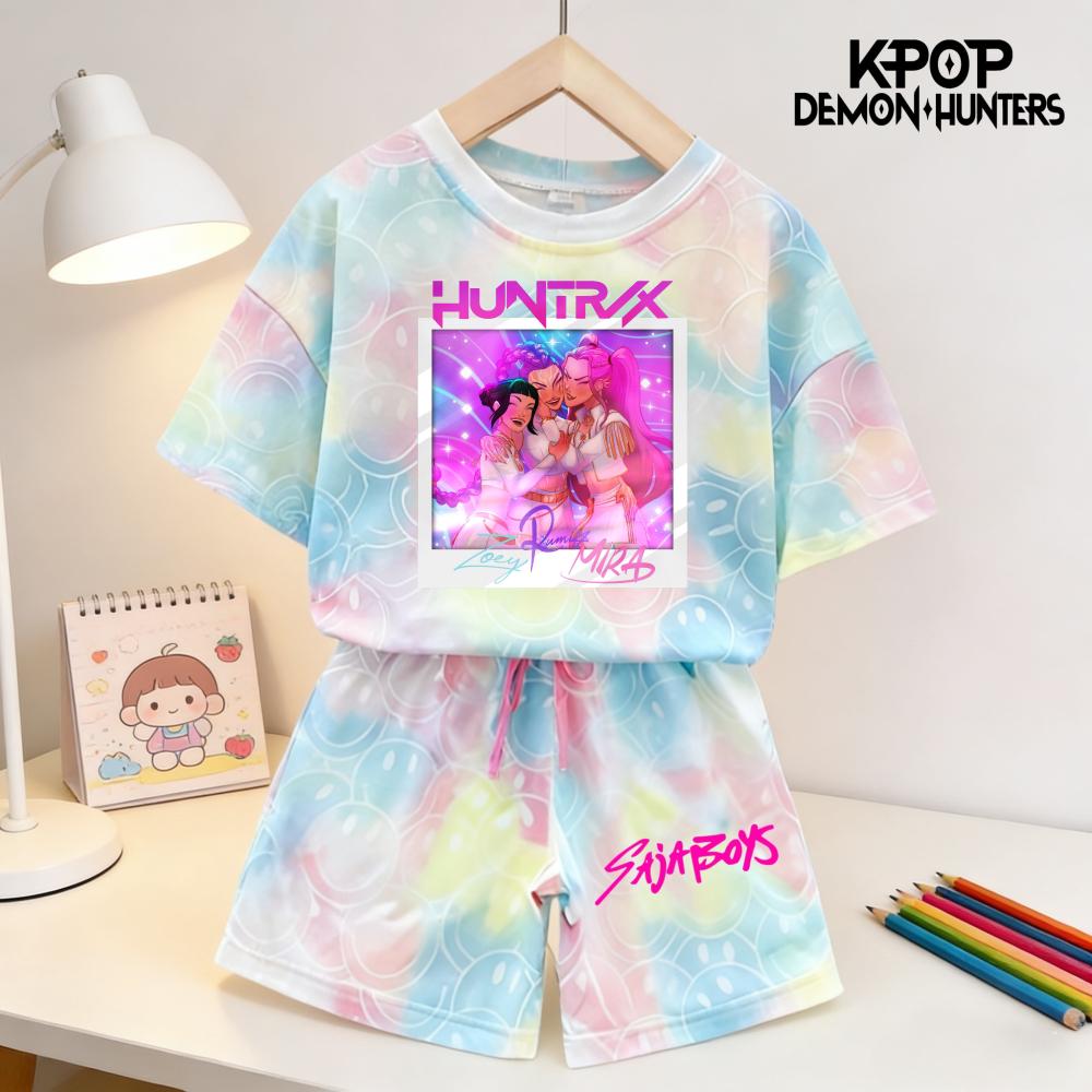 Sommar Demonjägare Leende Ansikte Flickor Barn 3D-tryckt Kortärmad T-shirt Tee Topp