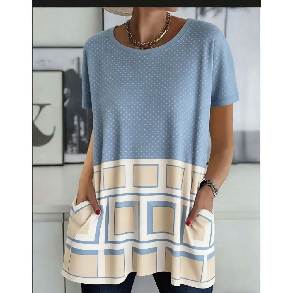 Women s Summer Short Sleeved T-shirt, 3D Printed Pocket T-shirt, Casual Plus Size T-shirt 3XL