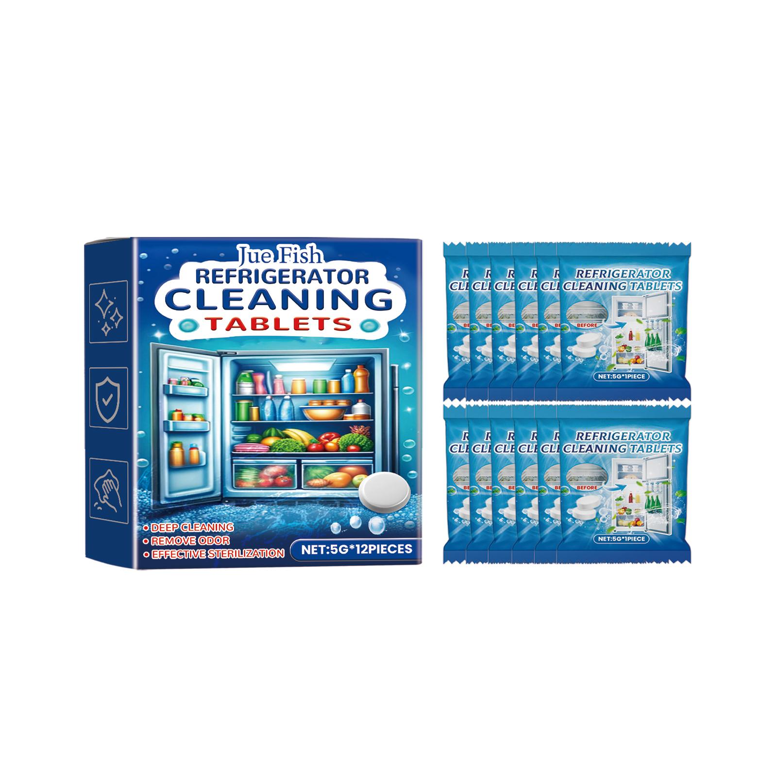 

Jue-Fish Refrigerator Cleaning Effervescent Tablets 5g*12pcs Multi-purpose Cleaning Tablets for Kitchen and Refrigerator - Removes Grease and Odors