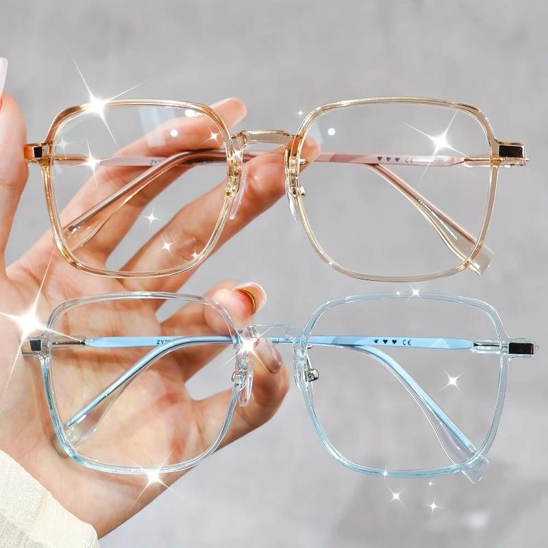 2 Pairs of Fashionable Large Frame Glasses for Both Men and Women Square Lightweight Glasses Simple Design Very Suitable