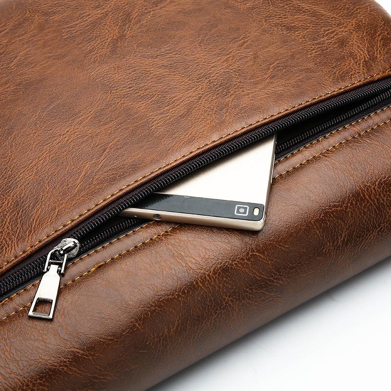 New soft leather men's bag men's briefcase men's business shoulder bag horizontal messenger bag trendy file backpack