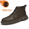 FashionAutumn Winter Real Leather Boots Men High-top Comfy Ankle Boots Casual All-match Shoes for Men New Fashion Male Motocross Shoes