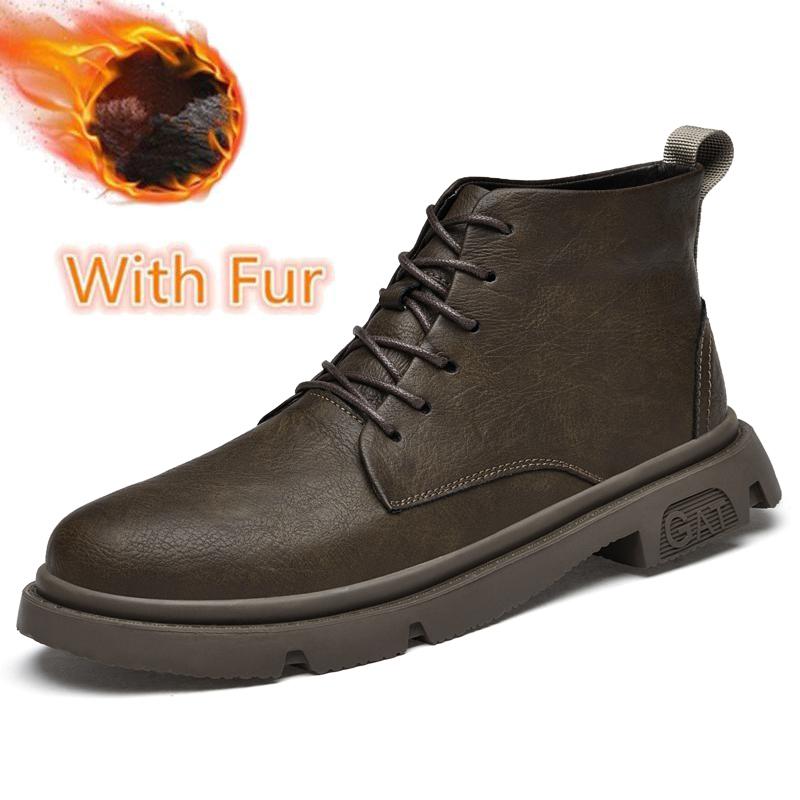 FashionAutumn Winter Real Leather Boots Men High-top Comfy Ankle Boots Casual All-match Shoes for Men New Fashion Male Motocross Shoes