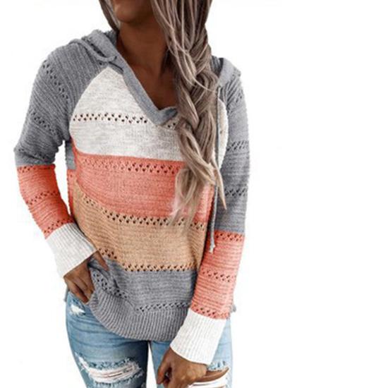 9 цветов женские модные топы повседневные лоскутные свитера с v-образным вырезом и длинными рукавами блузка с капюшоном XL 2438₽