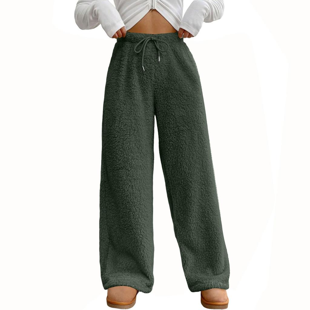 Women's Solid Color Fashion Plush Casual Pants Loose Plush Thermal Pants