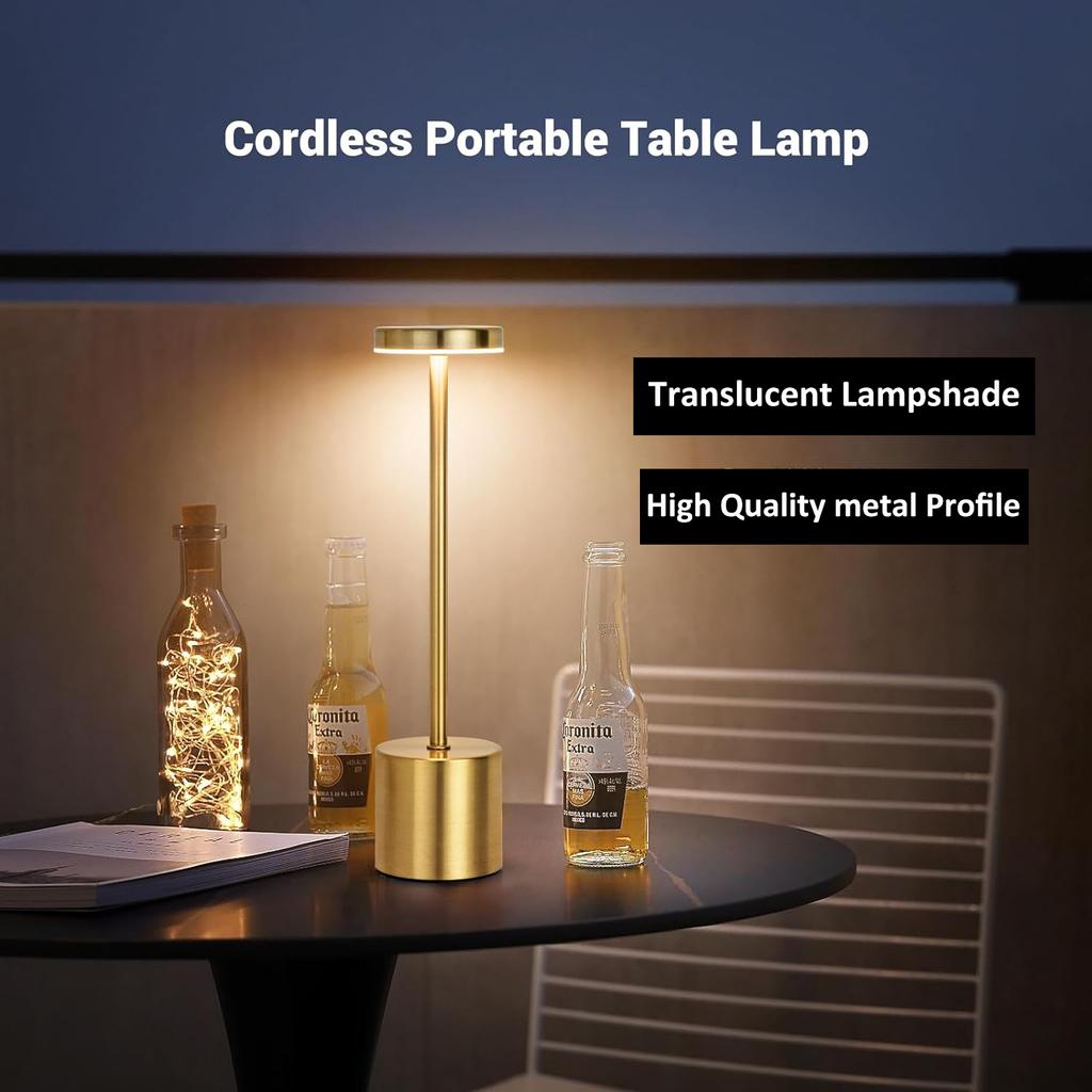 Lâmpada de Mesa LED Sensor Touch Classic Recarregável Sem Fio para Mesa 3 Temperaturas de Cor Ajustáveis Estilo Moderno Luz Noturna LED