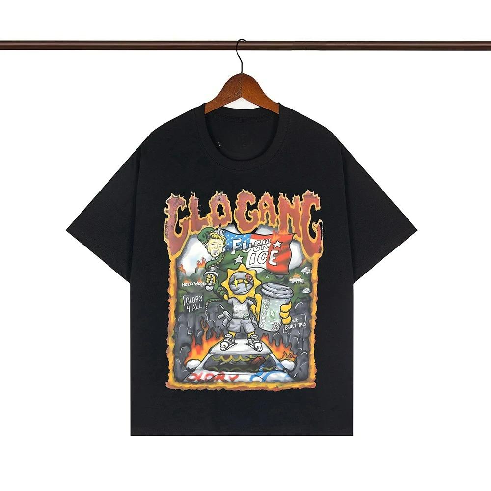 Streetwear Graffiti Farbmatch Buchstabe Kurzarm T-Shirts für Männer und Frauen Rundhalsausschnitt Baumwoll-Tees Oversized Hip Hop Tops
