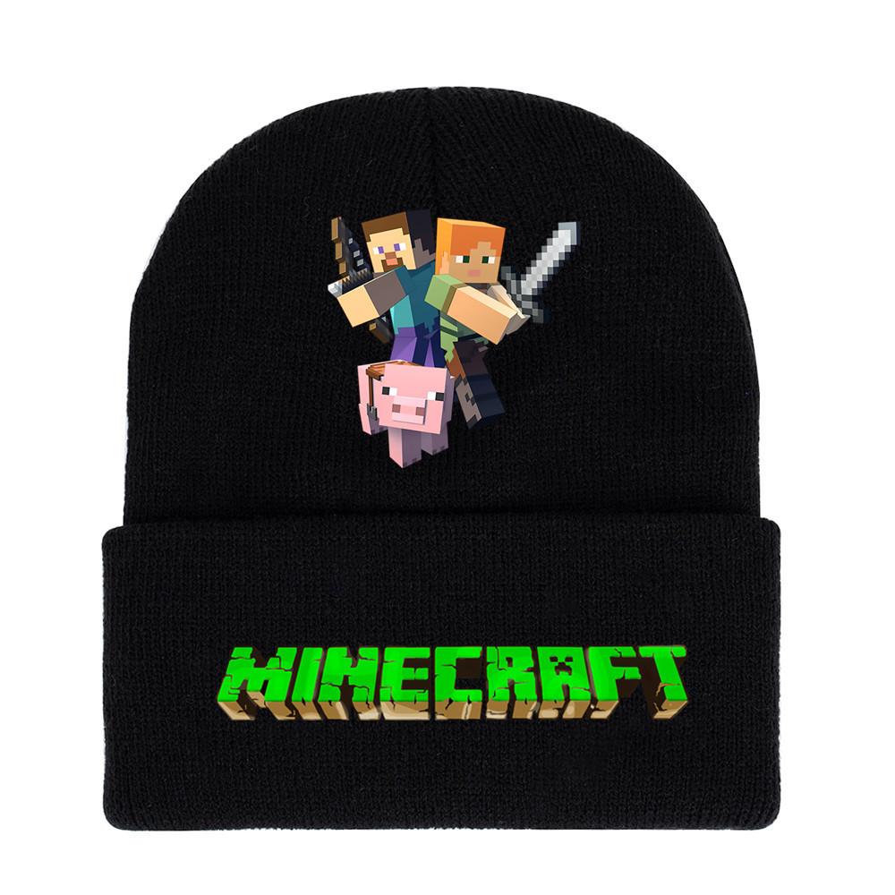 Minecraft Knit Beanie Cartoon Print Warm Unisex Winter Hat For Casual Wear